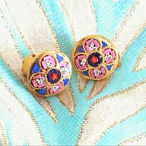 Vtg mini micro mosaic Italian floral earrings